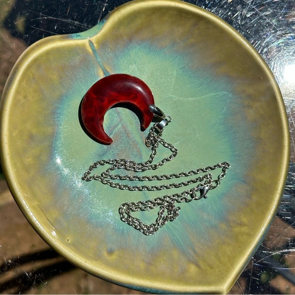 Large red moon hippie necklace